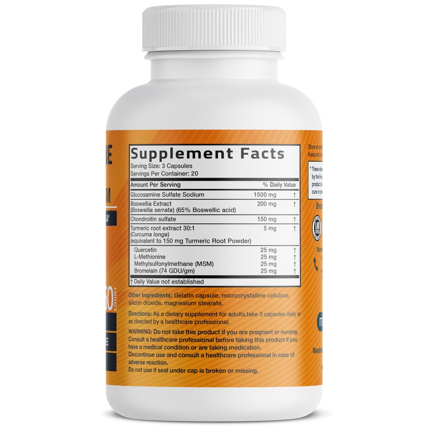 Bronson Glucosamine Chondroitin Turmeric & MSM – Advanced Joint & Cartilage Formula | Non-GMO, 60 Capsules