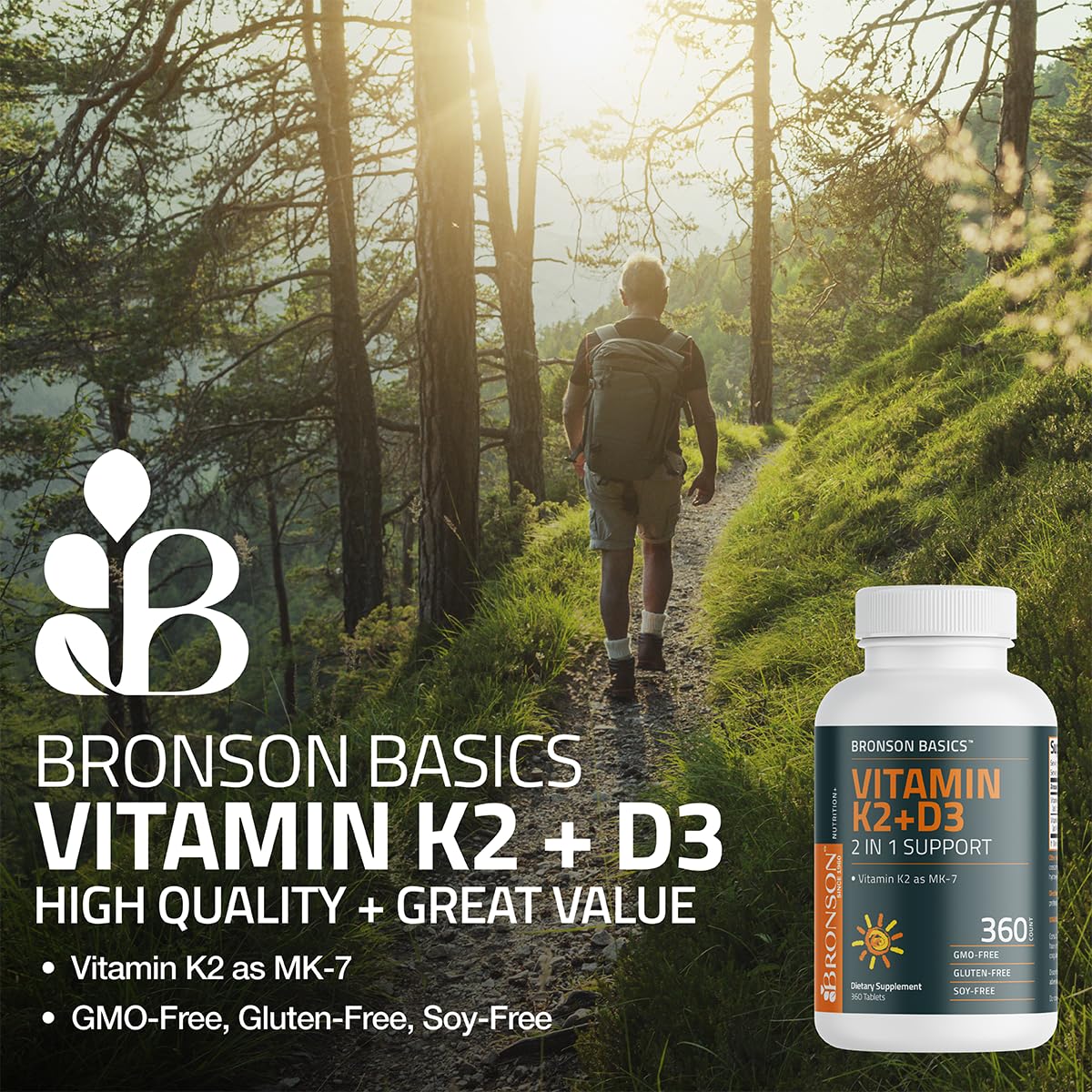 Bronson Vitamin K2 D3 MK-7 Supplement – Non-GMO, 360 Tablets