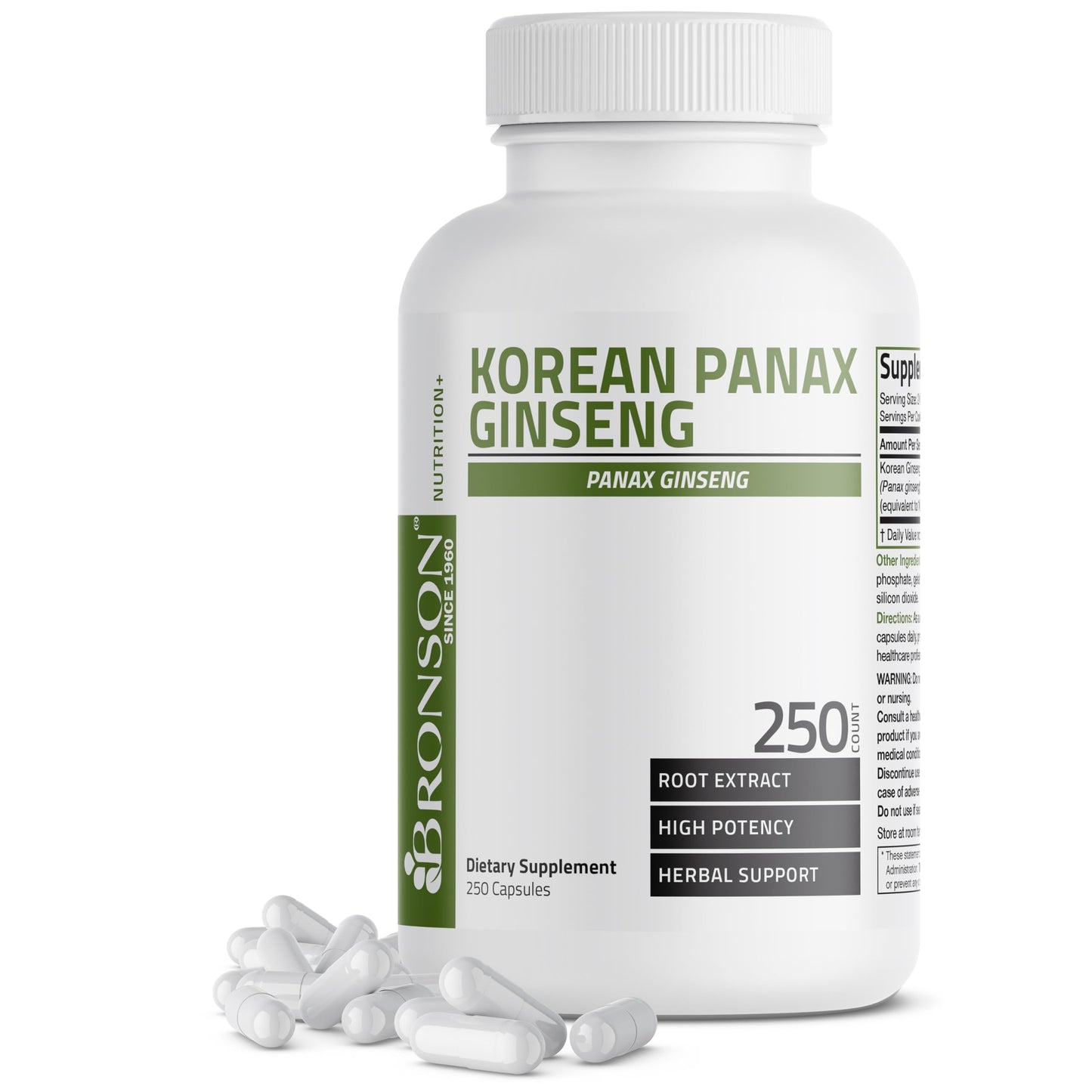 Bronson Korean Panax Ginseng 250 Capsules – Energy, Endurance & Memory