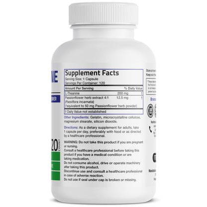 Bronson L-Theanine 200mg (Double-Strength) with Passion Flower - 120 Capsules | Stress & Focus Support
