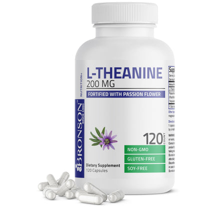 Bronson L-Theanine 200mg (Double-Strength) with Passion Flower - 120 Capsules | Stress & Focus Support