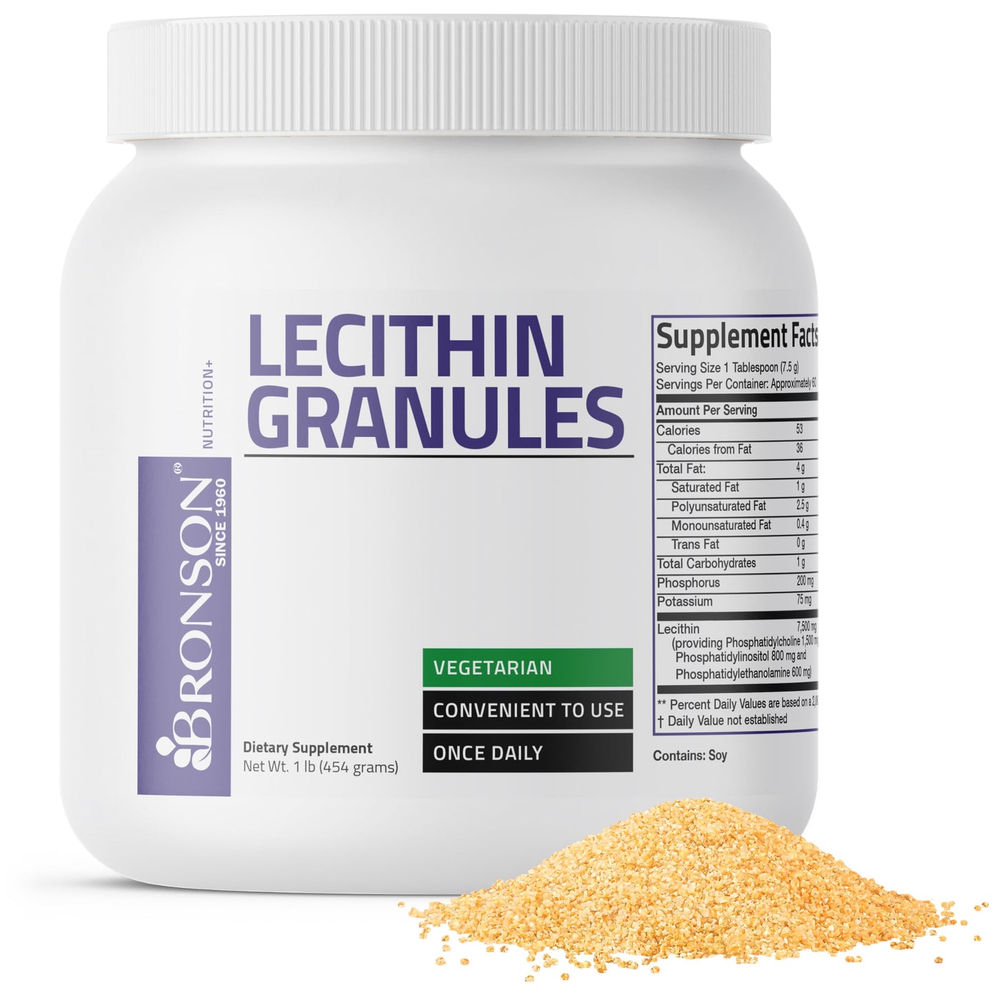 Bronson Lecithin Granules (Powder) 7500 MG, 1 Lbs (454 Grams, or 16 Ounces) | Bronson