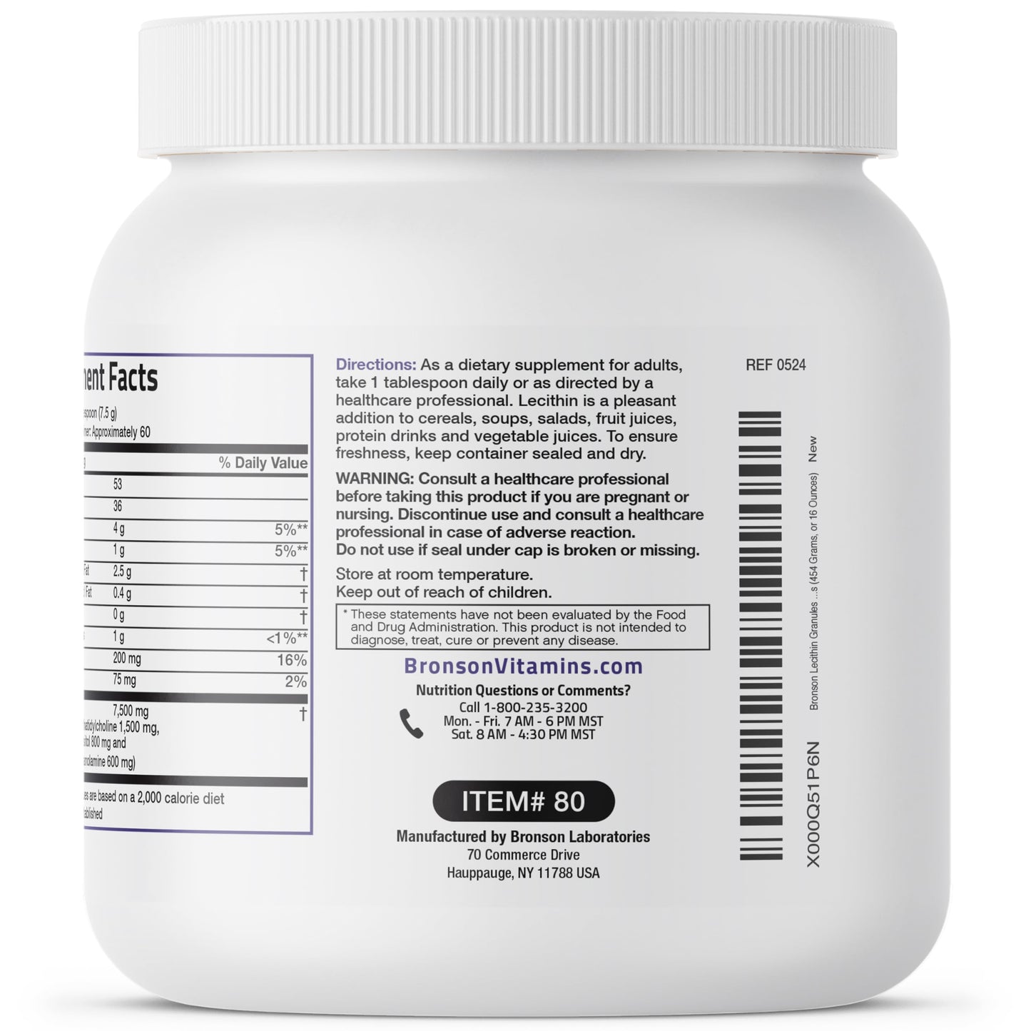 Bronson Lecithin Granules (Powder) 7500 MG, 1 Lbs (454 Grams, or 16 Ounces) | Bronson
