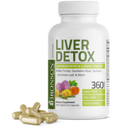 Bronson Liver Detox Advanced Detox & Cleansing Formula | Milk Thistle, Dandelion Root, Turmeric, Artichoke Leaf, 360 Vegetarian Capsules