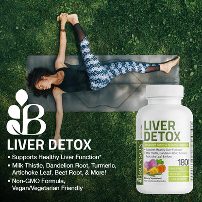 Bronson Liver Detox Advanced Detox & Cleansing Formula | Milk Thistle, Dandelion Root, Turmeric, Artichoke Leaf, 360 Vegetarian Capsules