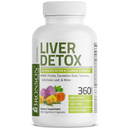 Bronson Liver Detox Advanced Detox & Cleansing Formula | Milk Thistle, Dandelion Root, Turmeric, Artichoke Leaf, 360 Vegetarian Capsules