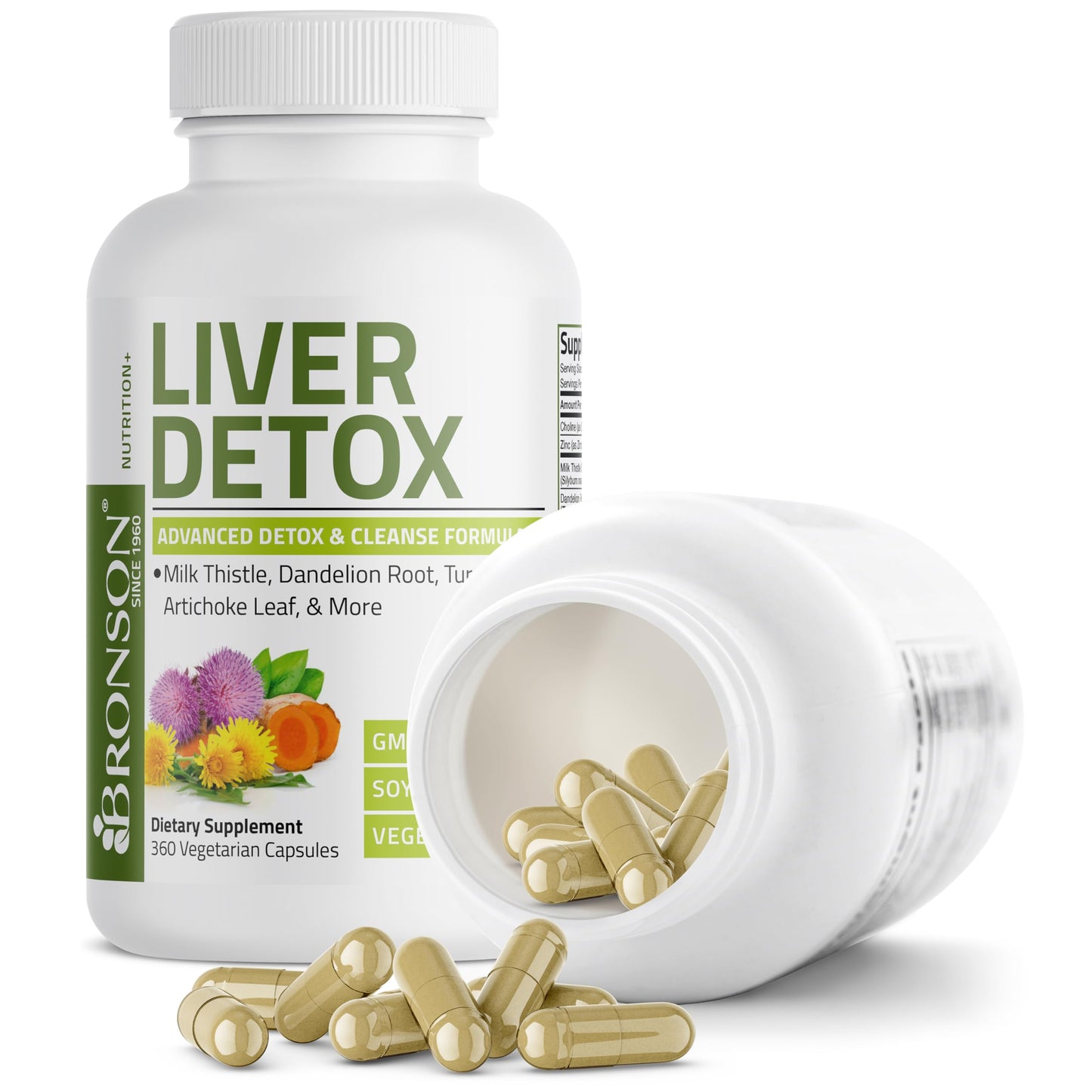 Bronson Liver Detox Advanced Detox & Cleansing Formula | Milk Thistle, Dandelion Root, Turmeric, Artichoke Leaf, 360 Vegetarian Capsules