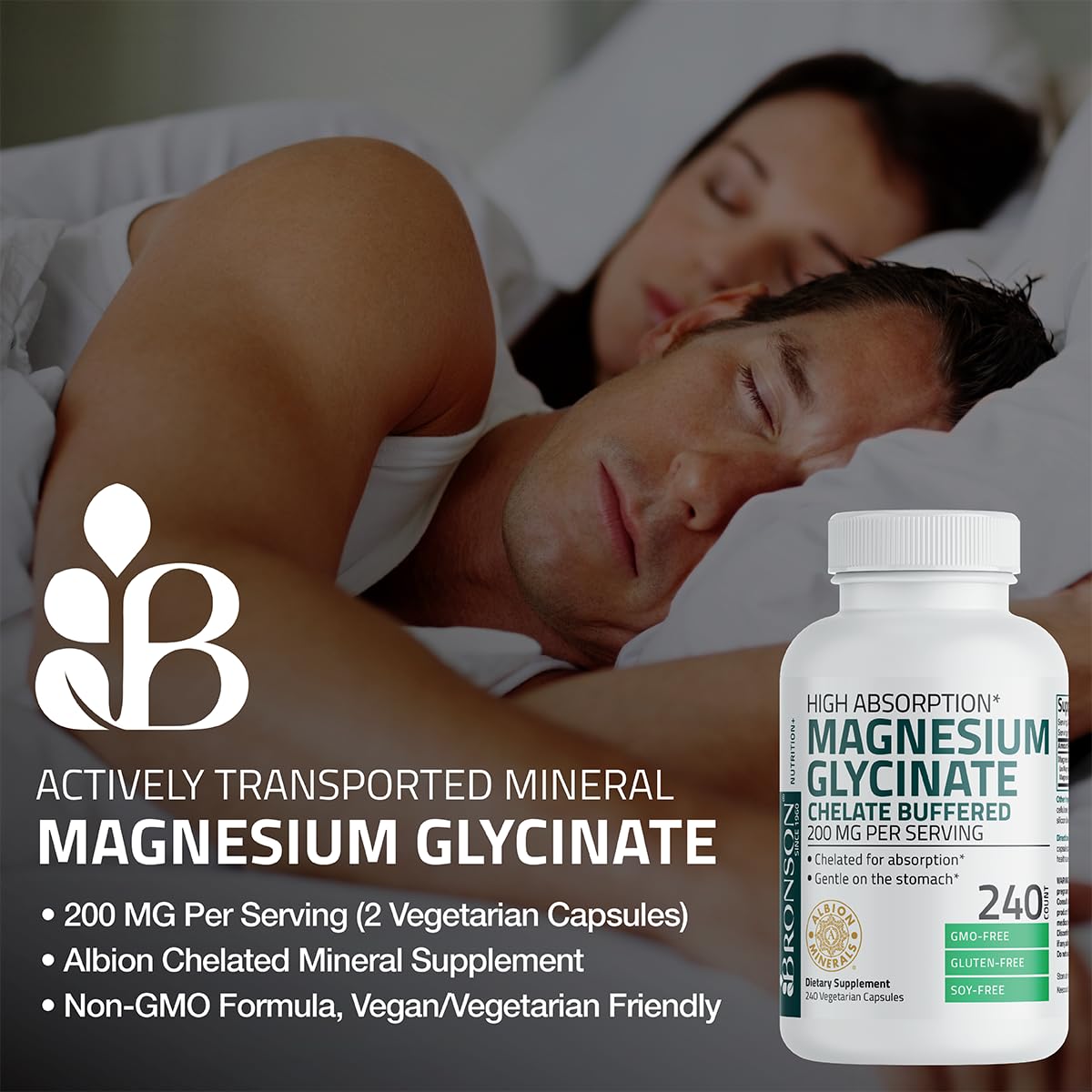 Bronson Magnesium Glycinate 200 mg Chelated, High Absorption