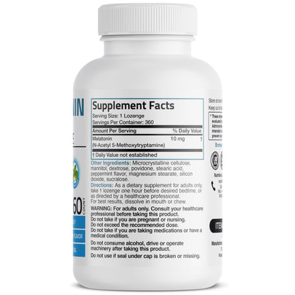 Bronson Melatonin 10 mg Fast Dissolve Peppermint Tablets – 360 Chewable Vegetarian Lozenges