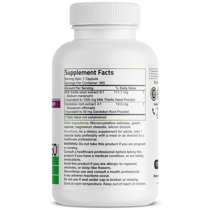 Bronson Milk Thistle Silymarin Marianum & Dandelion Root – Liver Health, Antioxidant Support, Detox | 360 Capsules