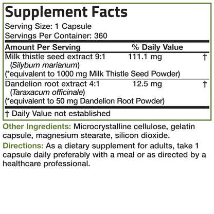 Bronson Milk Thistle Silymarin Marianum & Dandelion Root – Liver Health, Antioxidant Support, Detox | 360 Capsules