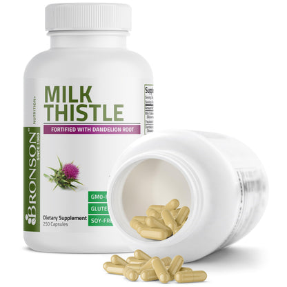 Bronson Milk Thistle Silymarin Marianum & Dandelion Root – Liver Health Support, 250 Capsules