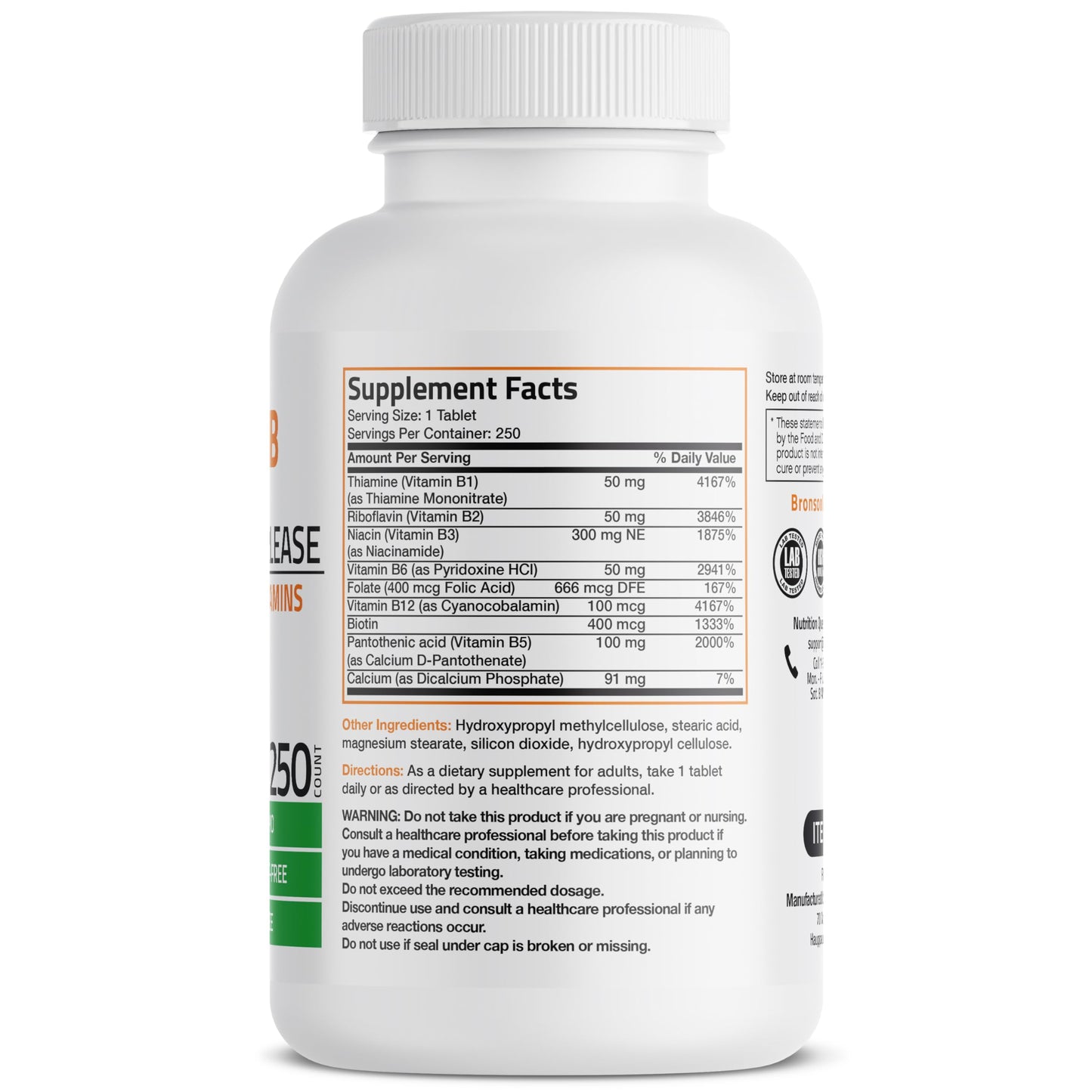 Bronson Super B Vitamin B Complex Sustained Release – 250 Tablets