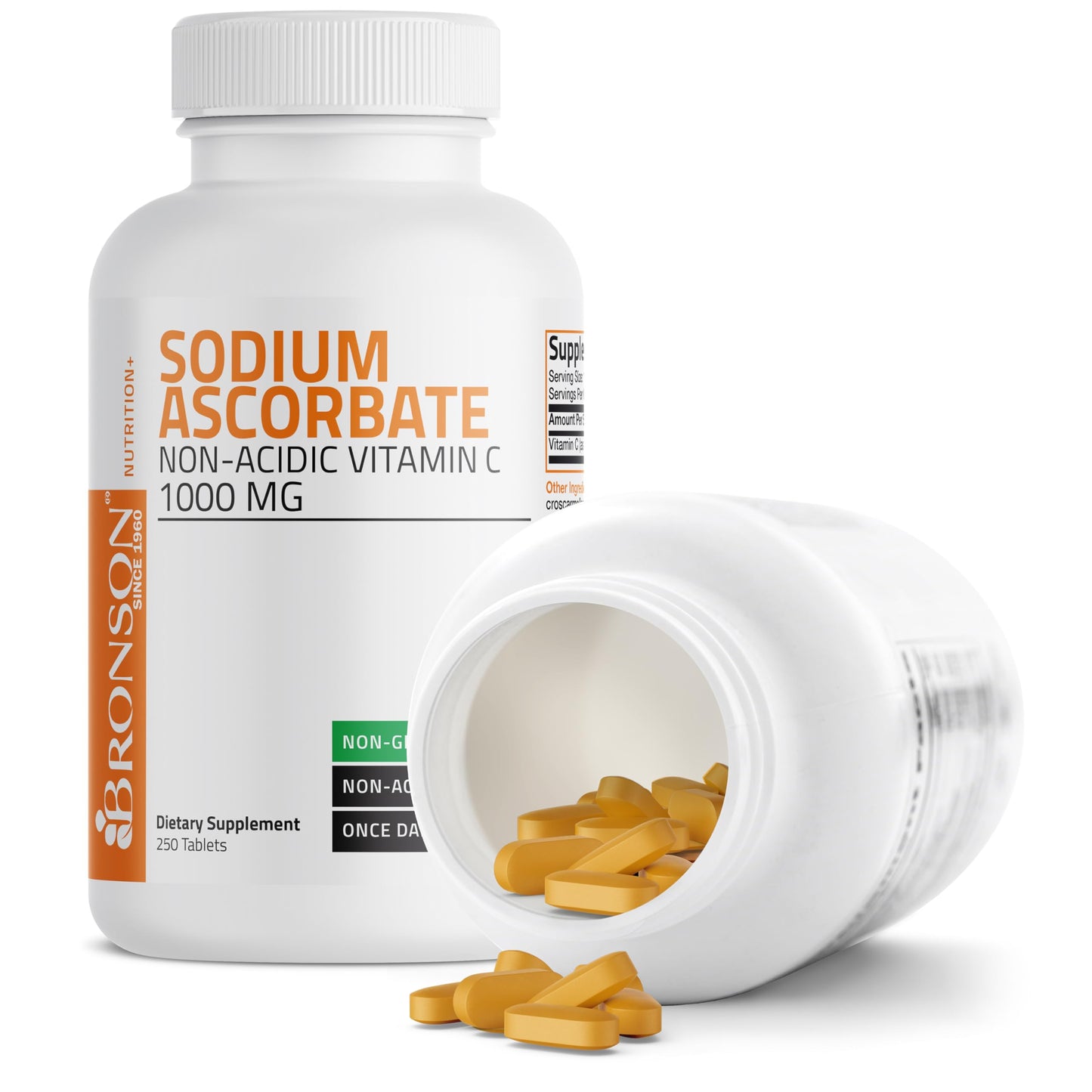 Bronson Sodium Ascorbate 1000 mg Vitamin C Tablets - Gentle on Stomach (250 ct)