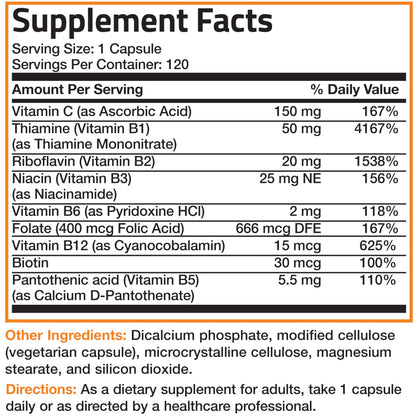 Bronson Vitamin B Complex + Vitamin C – Immune & Energy | 360 Capsules