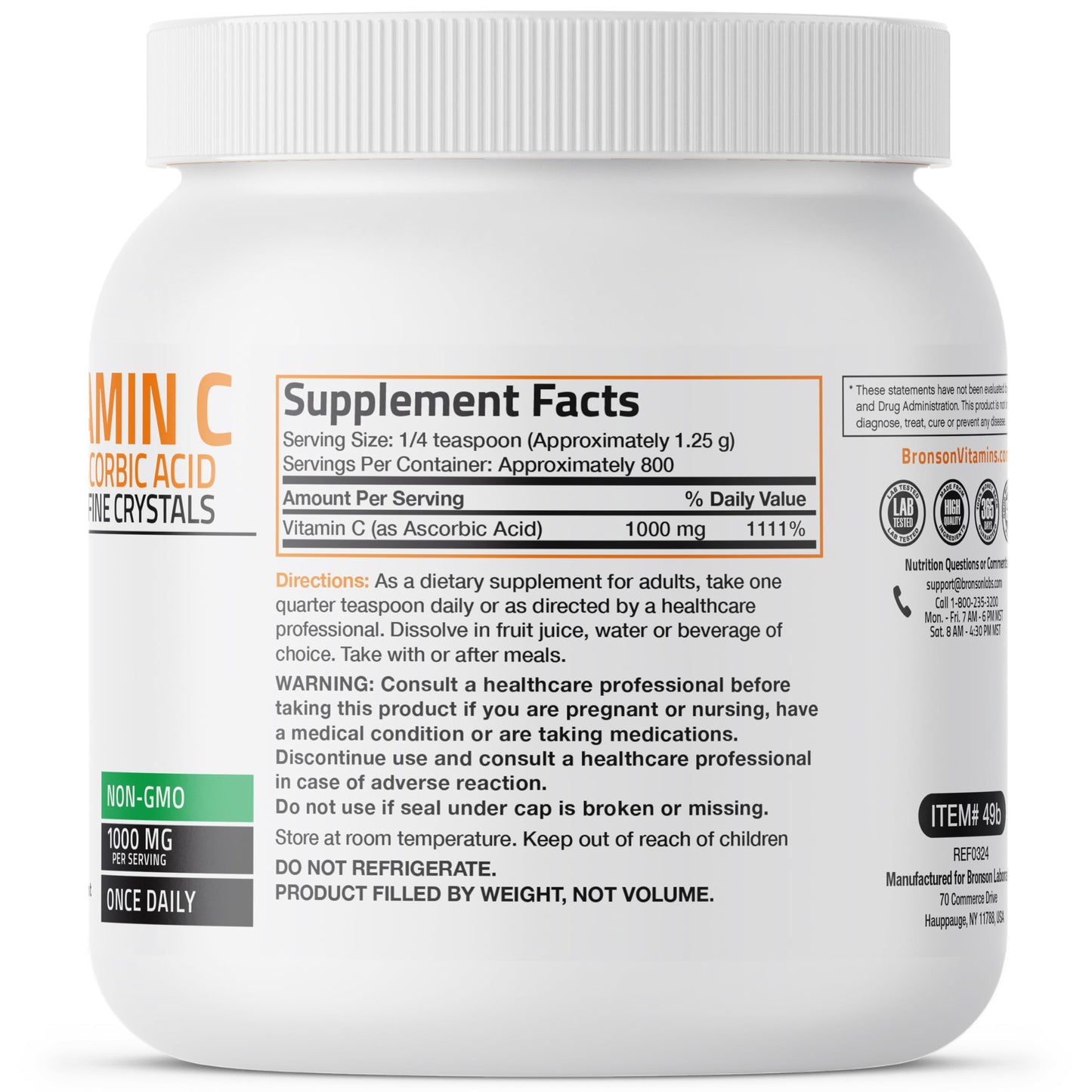 Bronson Vitamin C Powder 1kg – Pure Ascorbic Acid, Non-GMO