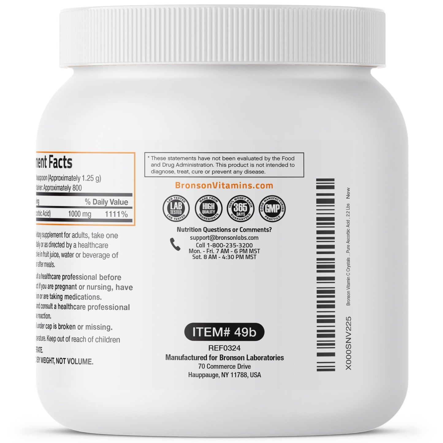 Bronson Vitamin C Powder 1kg – Pure Ascorbic Acid, Non-GMO