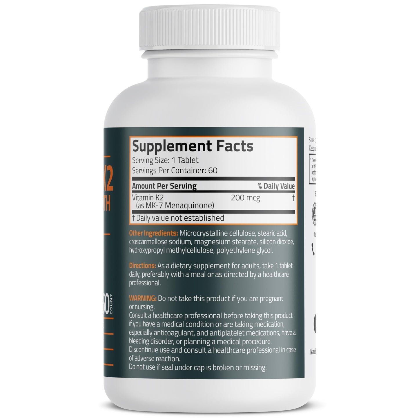 Bronson Vitamin K2 MK-7 200 mcg Extra Strength – 60 Vegetarian Tablets