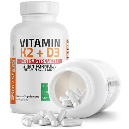 Bronson Vitamin K2 MK-7 with D3 Extra Strength — 60 Caps, Non-GMO