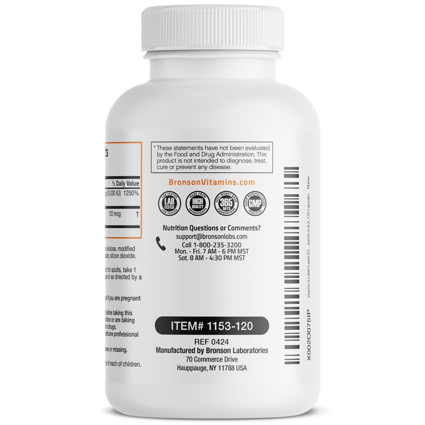 Bronson Vitamin K2 MK-7 with D3 Extra Strength – 10,000 IU D3, 120 mcg K2 MK-7, 120 Capsules