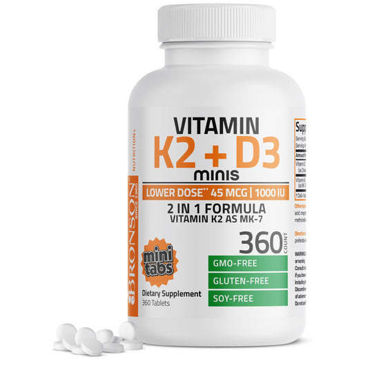 Bronson Vitamin D3 1000 IU + K2 MK-7 45mcg – 360 Mini Tablets