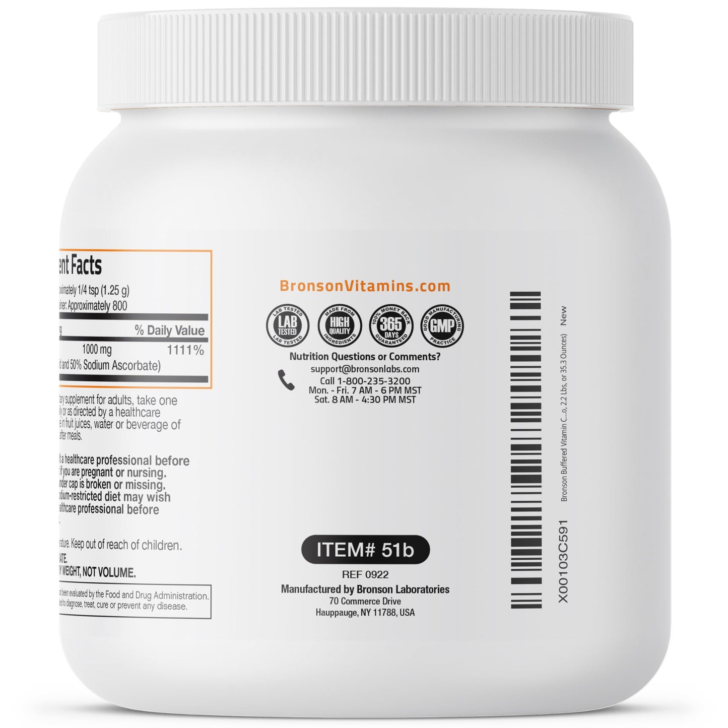 Bronson Buffered Vitamin C Powder – Immune Support, Antioxidant, 1 kg (2.2 lbs)