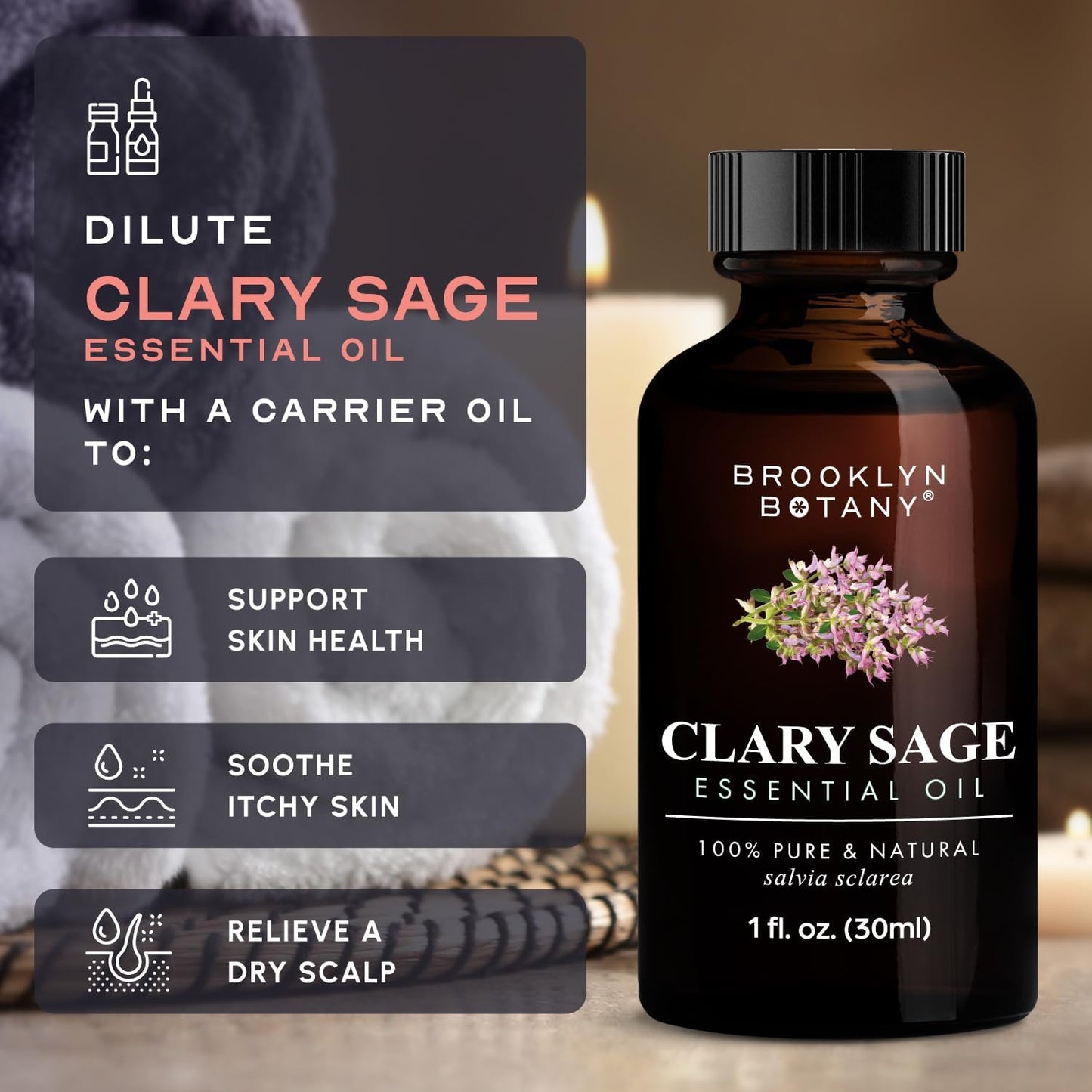 Brooklyn Botany Clary Sage Essential Oil - 100% Pure & Natural, Premium Grade, 1 Fl Oz