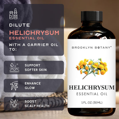 Brooklyn Botany Helichrysum Essential Oil - 100% Pure & Natural, Premium Grade - 1 Fl Oz with Dropper