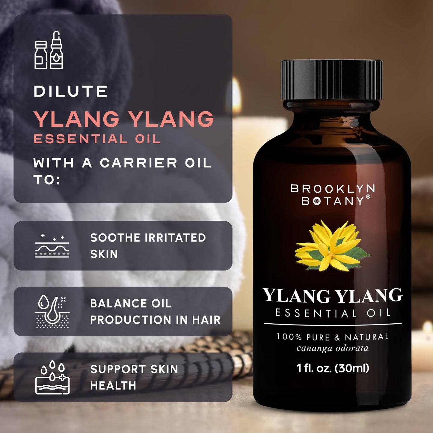 Brooklyn Botany Ylang Ylang Essential Oil – 100% Pure & Natural, Premium Grade, 1 fl oz with Dropper