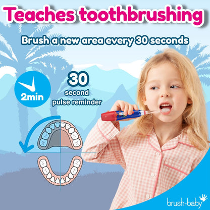 brush-baby KidzSonic Dinosaur Kids Electric Toothbrush (3+) – Disco LED Lights, Gentle Sonic Vibrations, 2-Minute Smart Timer & 30-Second Pulse Reminders – AAA Battery Included