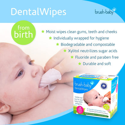 Brush Baby Teething Relief Dental Wipes for Ages 0-Toddler | Natural Pain Relief & Decay Prevention