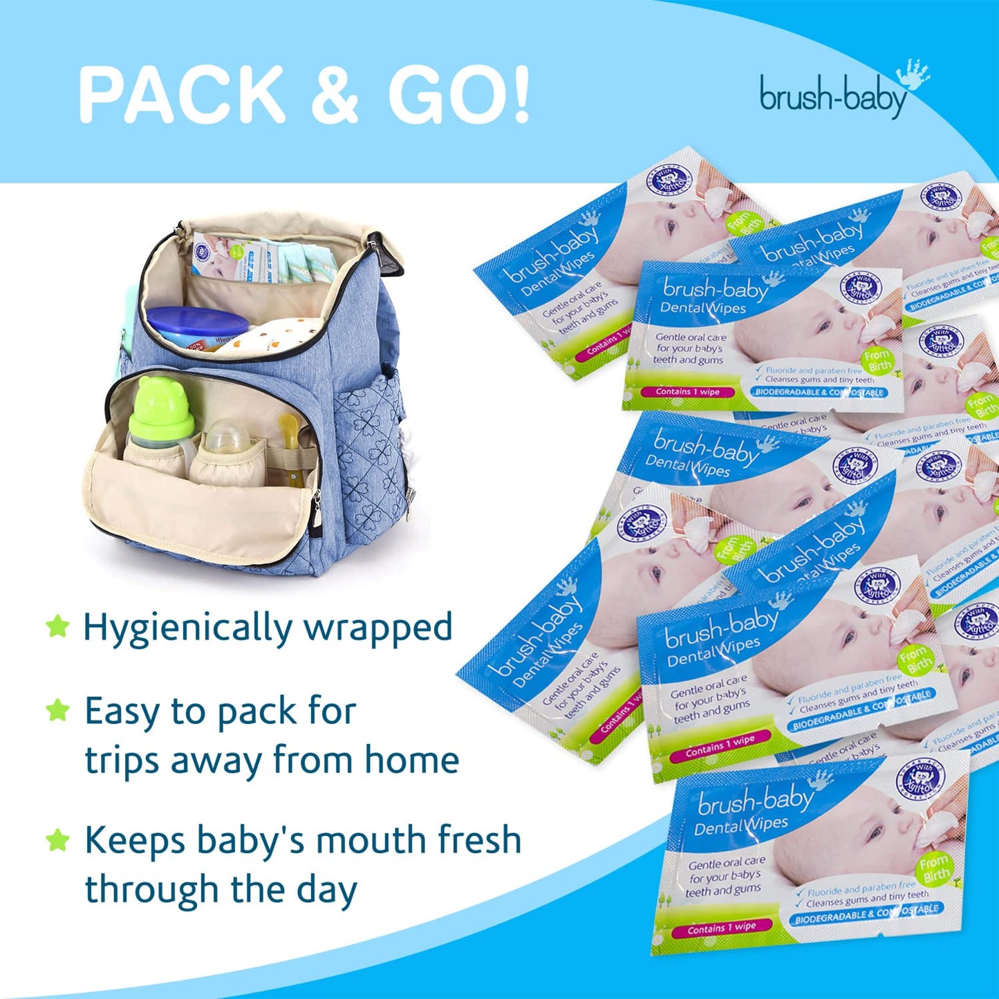 Brush Baby Teething Relief Dental Wipes for Ages 0-Toddler | Natural Pain Relief & Decay Prevention