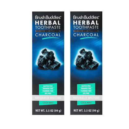 Brush Buddies Charcoal Toothpaste (2 Pack) – Activated Charcoal Whitening, Fluoride-Free