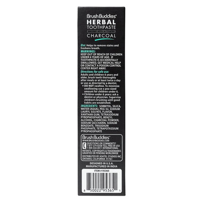 Brush Buddies Charcoal Toothpaste (2 Pack) – Activated Charcoal Whitening, Fluoride-Free