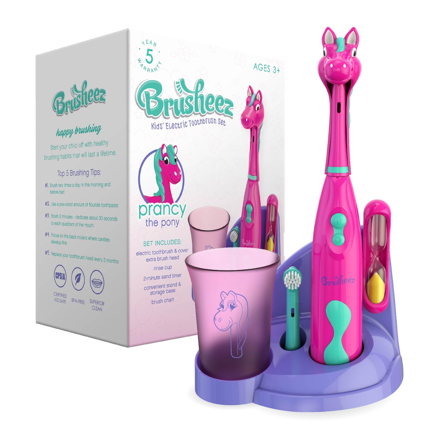 Brusheez Kids' Electric Toothbrush Set (Ages 3+) – Safe, Gentle Bristles