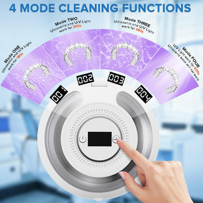 Bsbke Ultrasonic Retainer Cleaner 45kHz – 6 UV Lights, 200ml, White