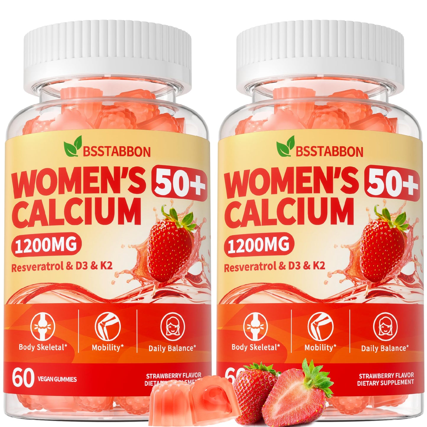 BSSTABBON 50+ Women’s Calcium Citrate Gummies – 1200mg, Vegan, D3/K2, Bone & Immune Support