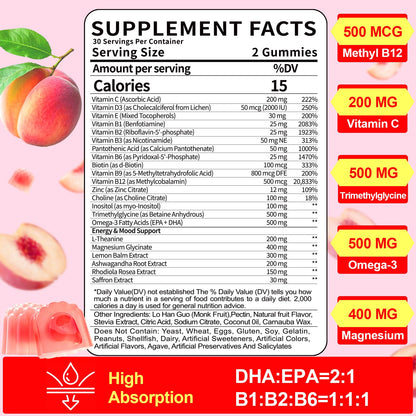 BSSTABBON Organic Methylated B Gummies – Energy Support (120 ct)