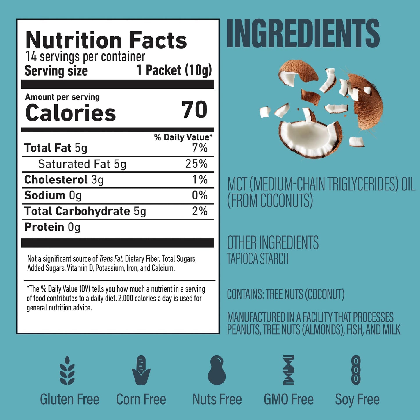 BUBS Naturals MCT Oil Powder Packets | Keto, Vegan & Paleo Friendly | 14 Travel Packets