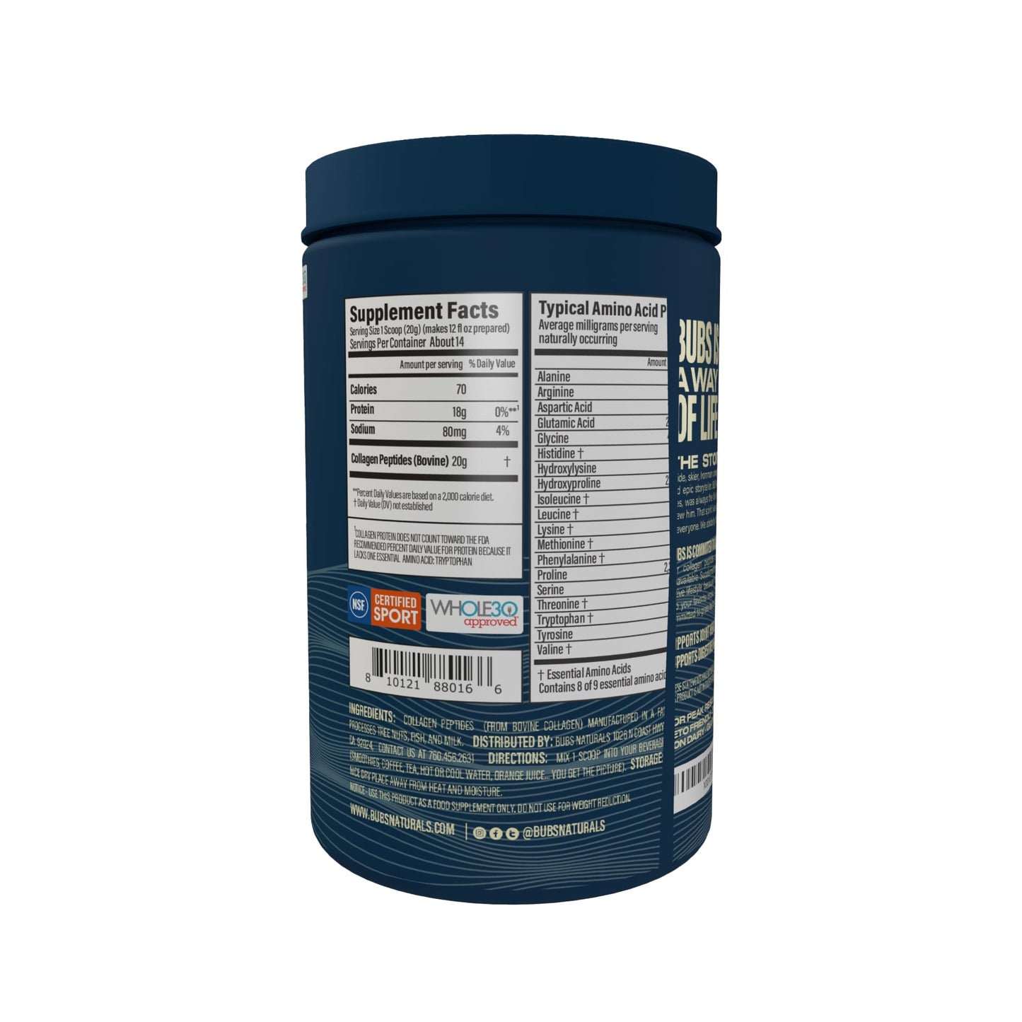 BUBS Naturals Unflavored Collagen Peptides – Grass-Fed, 10oz, 14 Servings | Joints & Skin