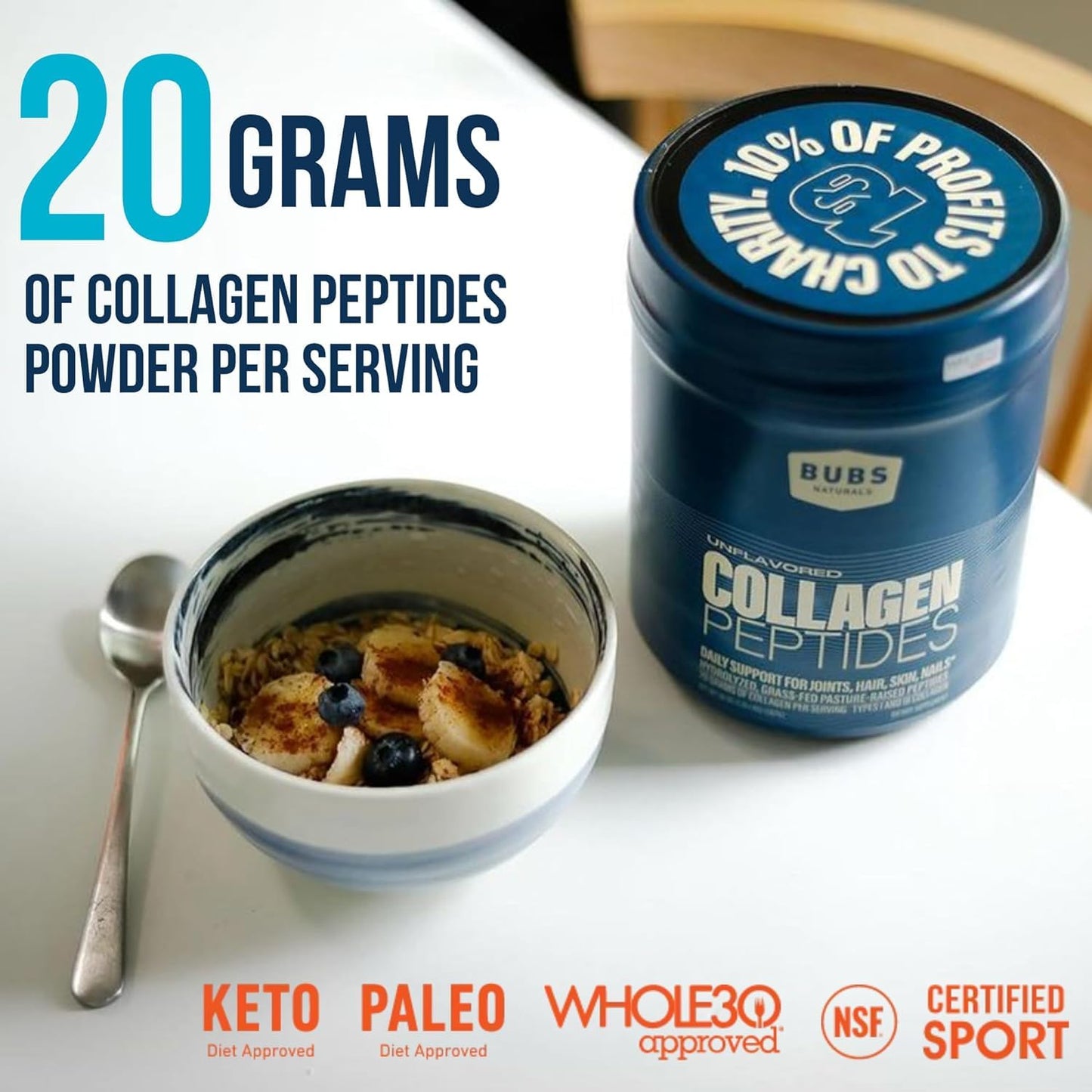 BUBS Naturals Unflavored Collagen Peptides – Grass-Fed, 10oz, 14 Servings | Joints & Skin