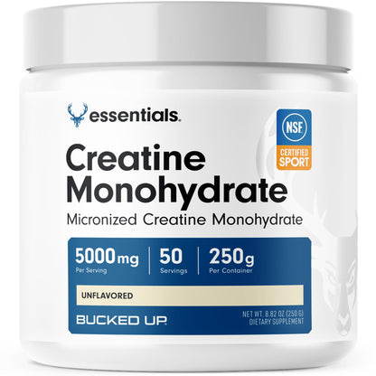 Bucked Up Pure Micronized Creatine Monohydrate – Unflavored, 5g per Serving, 50 Servings (250g)