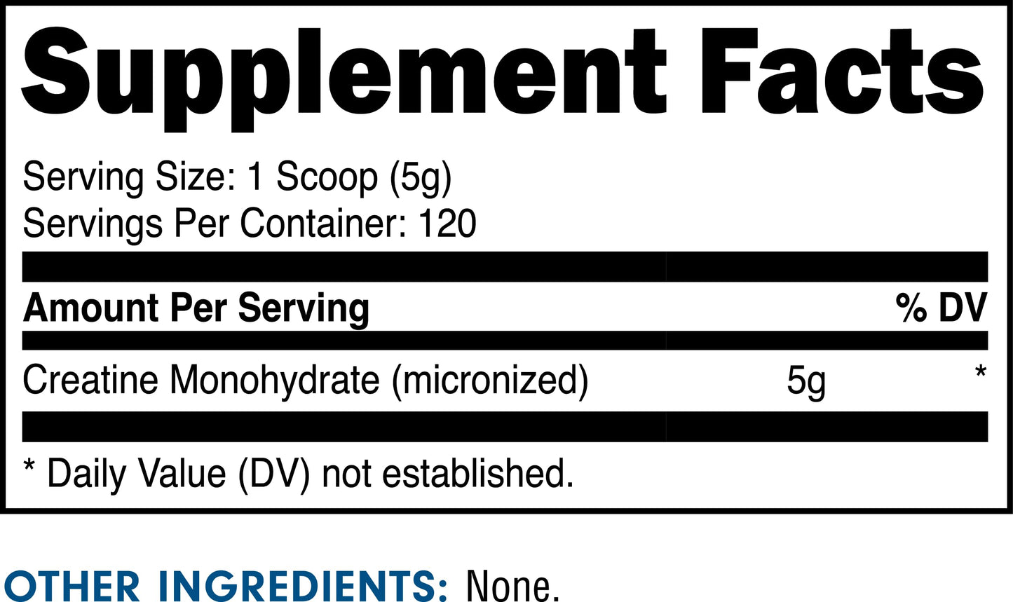 Bucked Up Pure Creatine Monohydrate – 600 g, Unflavored, 120 Servings