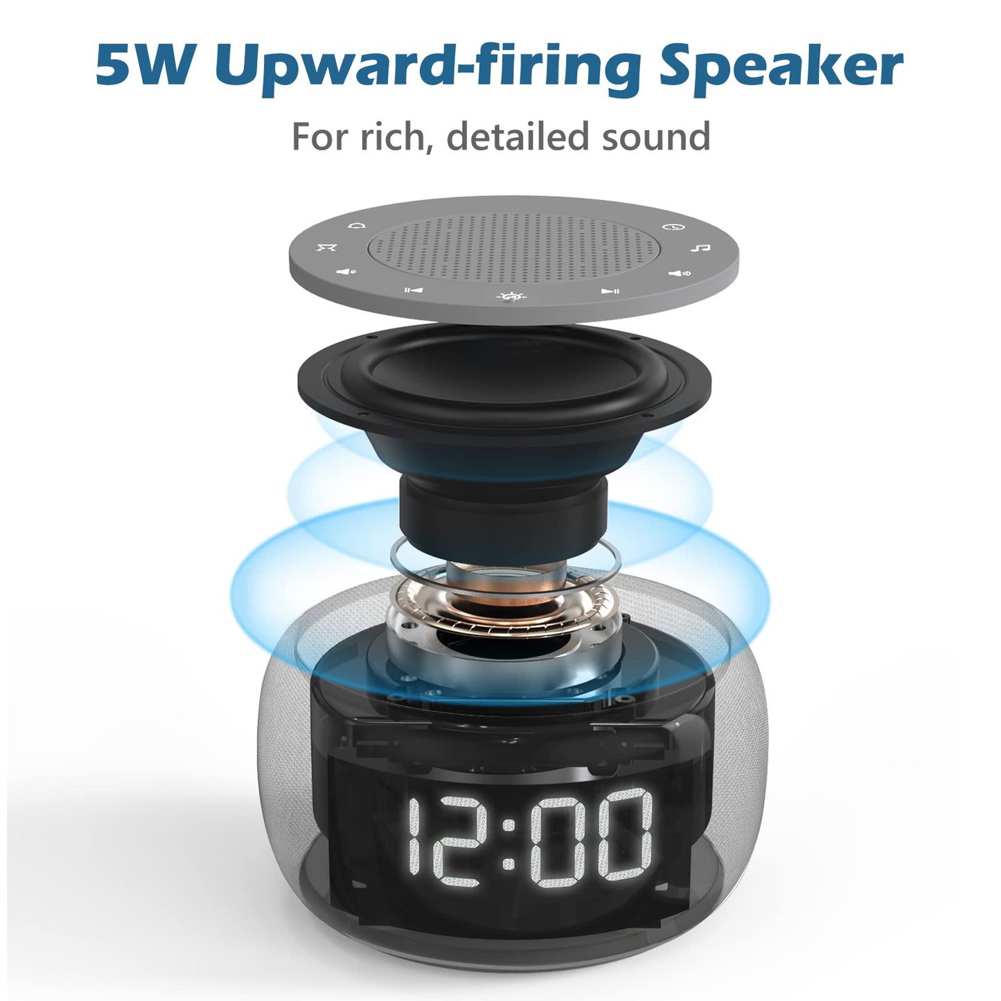 Buffbee 2-in-1 Sound Machine & Alarm Clock | 18 Soothing Sounds, 7 Night Lights, 30-Level Volume
