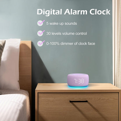 Buffbee 2-in-1 Sound Machine & Alarm Clock — Adjustable Brightness, 30-Level Volume, Purple
