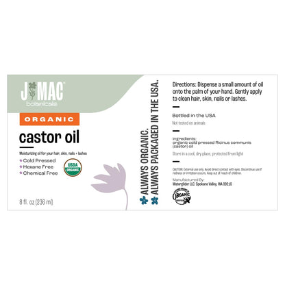 J Mac Botanicals Organic Castor Oil (8 oz) – Cold Pressed, BPA Free, Hexane Free, USDA Organic