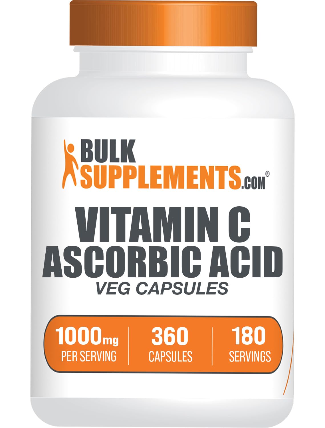 BulkSupplements.com Ascorbic Acid Capsules 1000mg - Vitamin C Supplement (2 Capsules per Serving, 360 Count) – Vegan & Gluten Free
