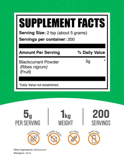 BulkSupplements Blackcurrant Powder - 1kg (2.2 lbs) | Gluten Free, Air Dried, 5g Serving