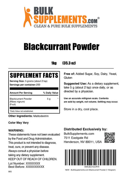 BulkSupplements Blackcurrant Powder - 1kg (2.2 lbs) | Gluten Free, Air Dried, 5g Serving
