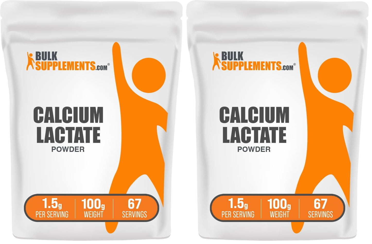 BulkSupplements Calcium Lactate Powder – Food-Grade Calcium, Gluten Free, 1.5g/Serving, Pack of 2